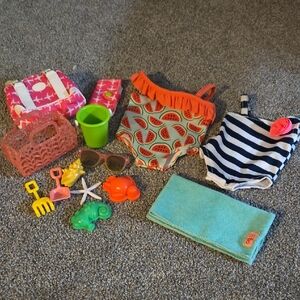 Girls' Watermelon Ruffle Swimsuit & Nautical Stripe Suit Set with Accessories